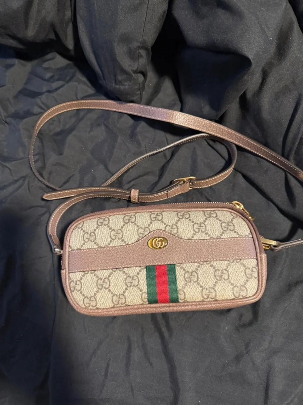 Gucci Ophidia Beige GG Supreme triple zipper Canvas Crossbody - Picture 1 of 15
